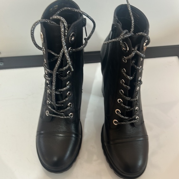 ALDO COMBAT LACE UP ZIP UP CHUNKY HEELS THICK PLATFORM BLACK LEATHER SIZE 9 - Picture 12 of 12